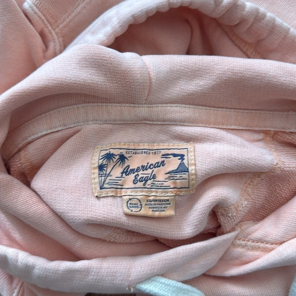 American Eagle Reverse Weave Cotton Hoodie Sweatshirt Arm Logo Peach Men XS